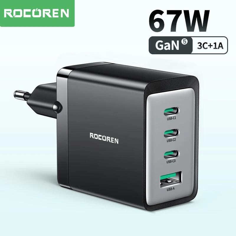 Rocoren Ʈ  15 14  ޴  , 67W GaN , 4 in 1 Ƽ Ʈ  , C Ÿ PD USB ȭ 